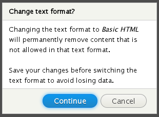Warning when switching text formats