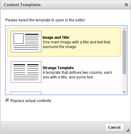 Templates dialog window in CKEditor